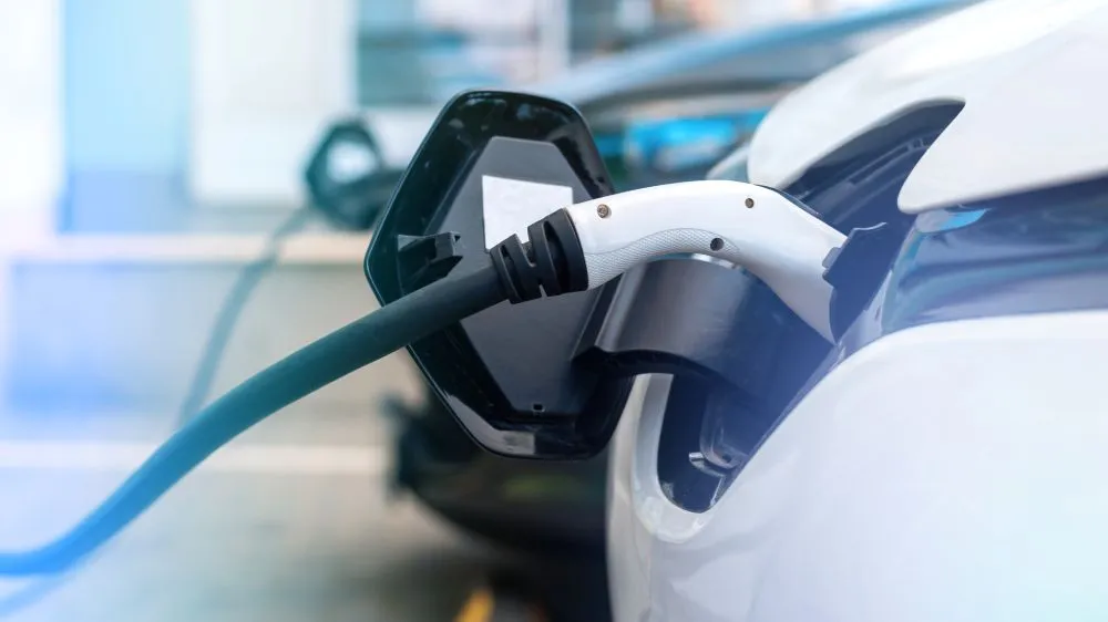 plugged chargers into two electric cars charge station