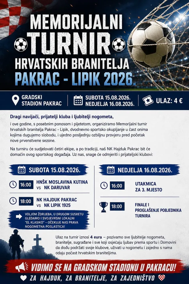 Fotografija uz članak „MEMORIJALNI NOGOMETNI TURNIR U subotu u 18 lokalni derbi „Hajduk“ – „Lipik 1925.“