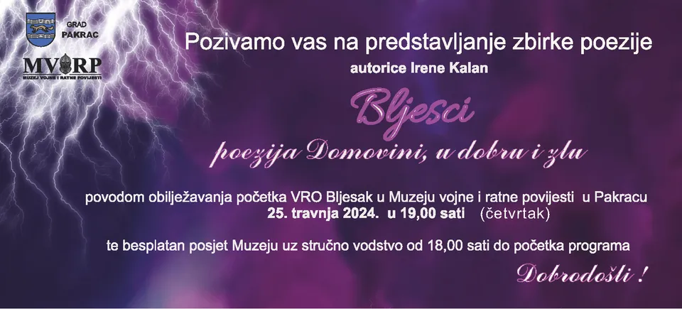 Fotografija uz članak „MUZEJ VOJNE I RATNE POVIJESTI Promocija zbirke poezije "Bljesci"“