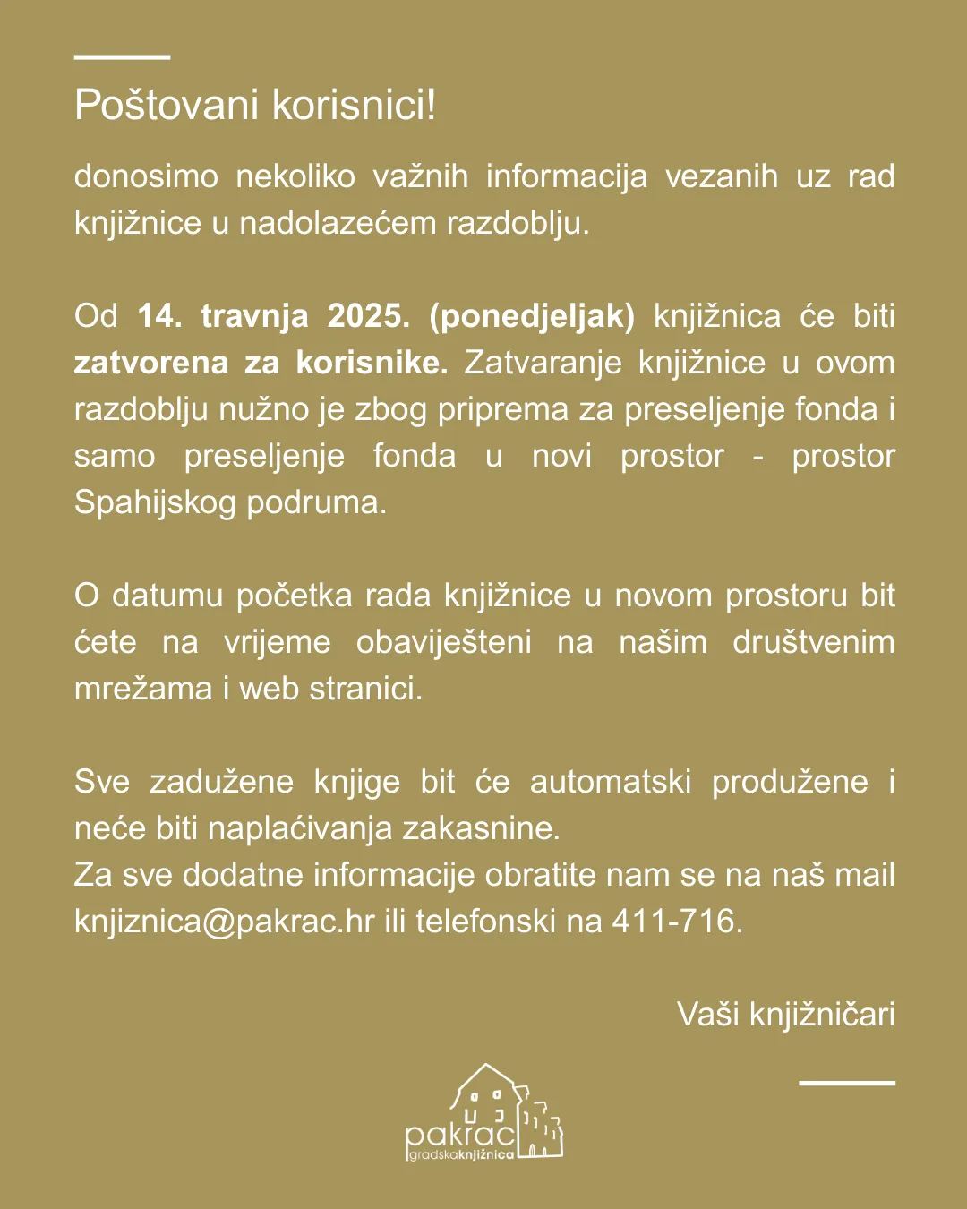 obavijest Knjiznica